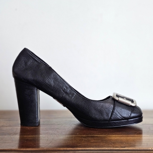 Vintage Fossil Black Leather Block Heel Pumps with Buckle – Size 11 Y2K - Picture 11 of 16